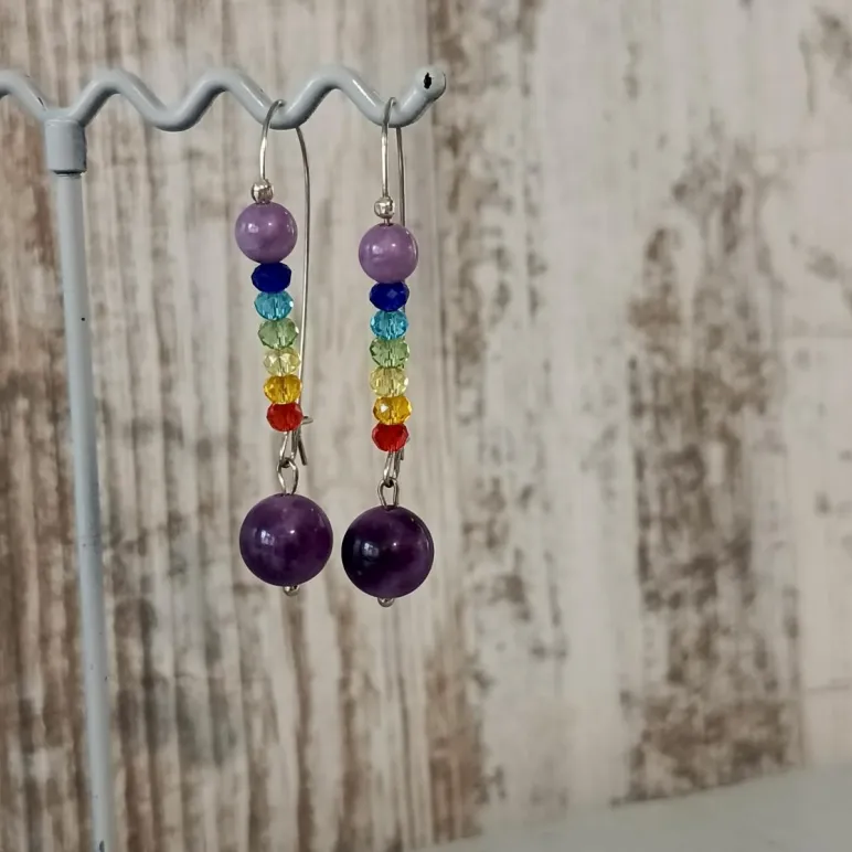Серьги чакровые удлиненные с чароитом