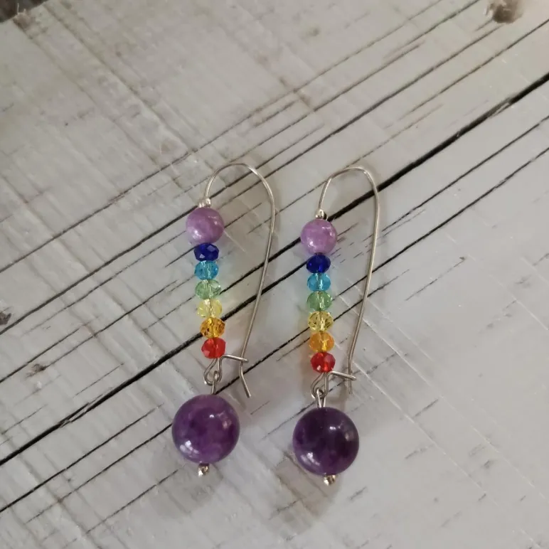 Серьги чакровые удлиненные с чароитом
