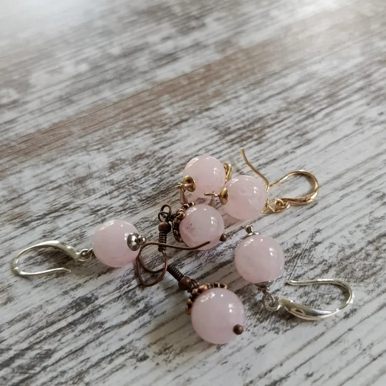 Серьги с розовым кварцем