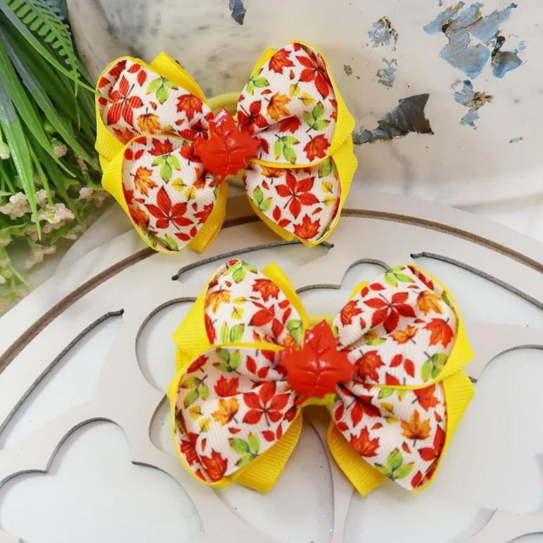 Осенние бантики ручной работы для волос на резинке