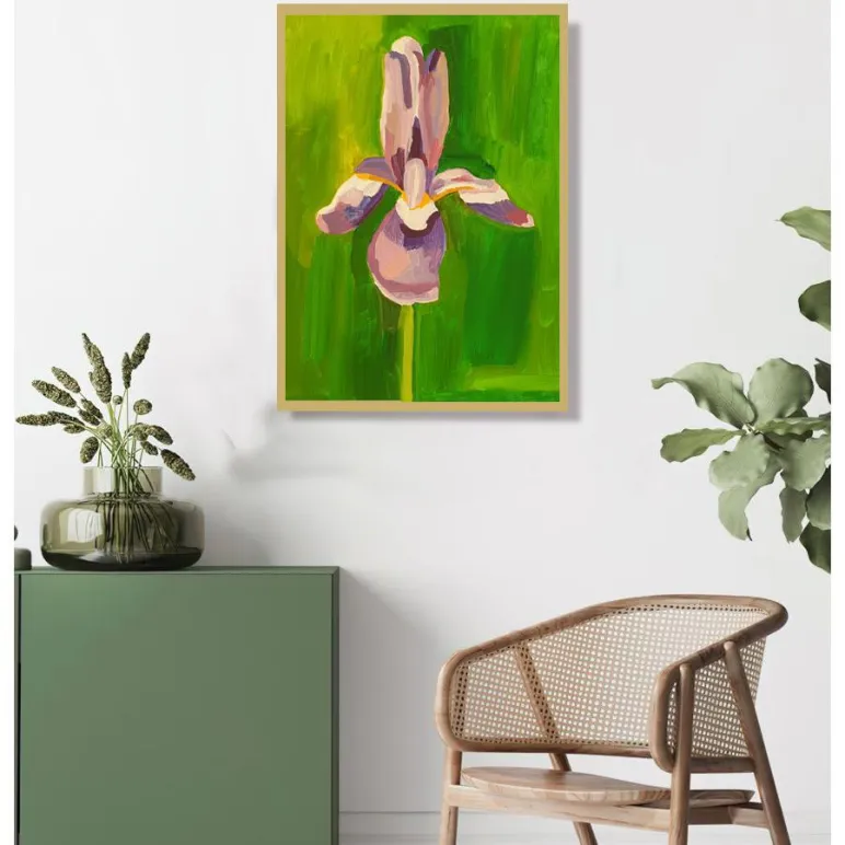 Картина Ирис на зеленом фоне маслом