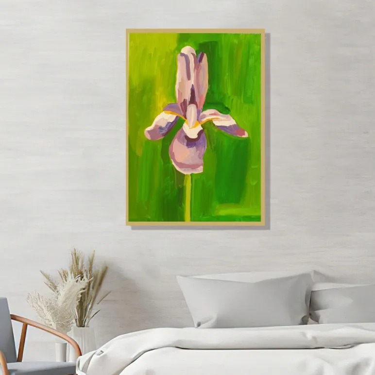 Картина Ирис на зеленом фоне маслом