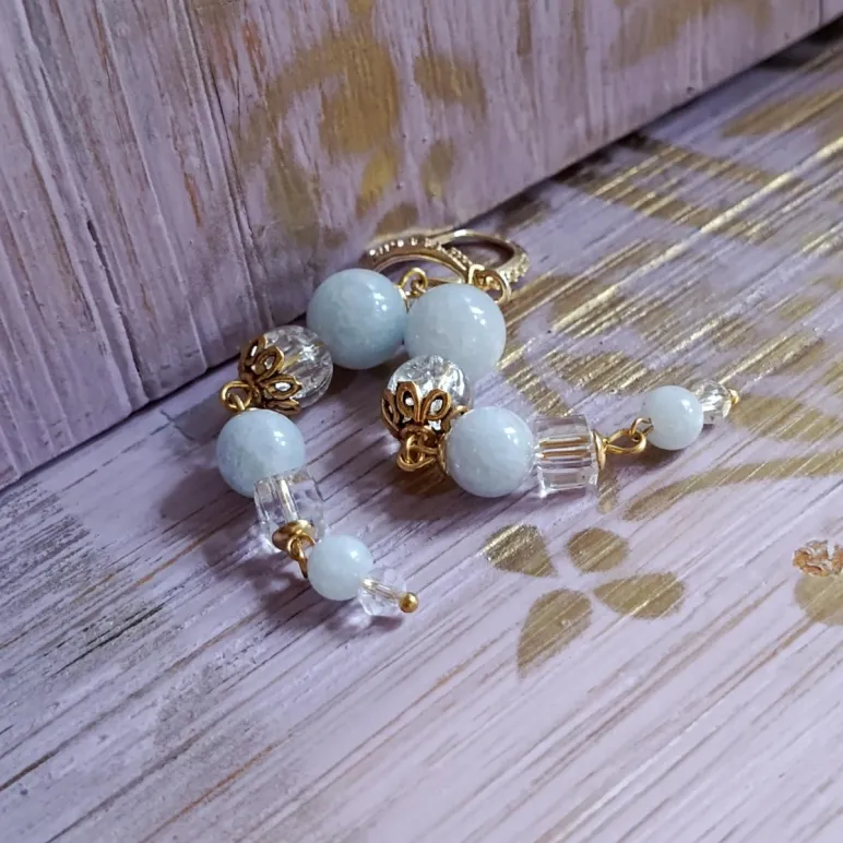 Серьги с аквамарином и хрусталем