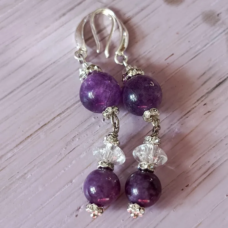 Серьги с чароитом и хрусталем