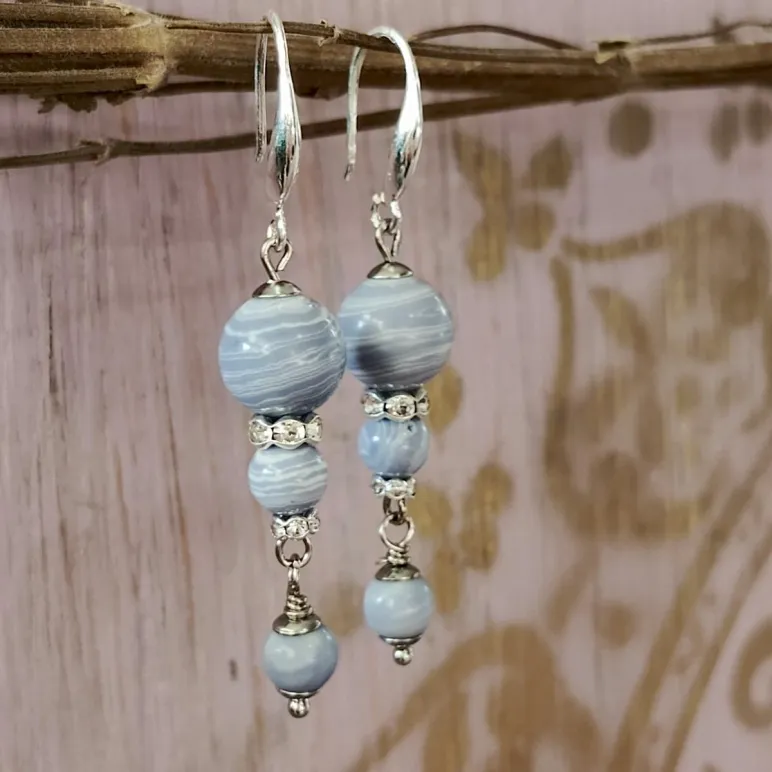 Серьги с голубым агатом