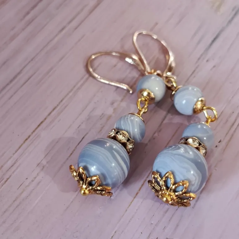 Серьги с голубым агатом