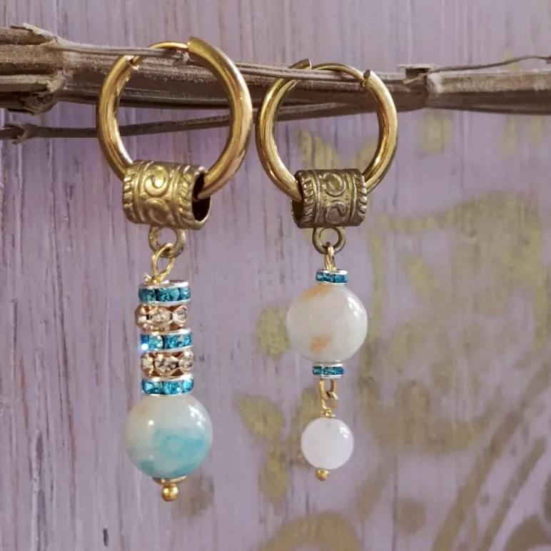 Серьги конго с нефритом и розовым кварцем