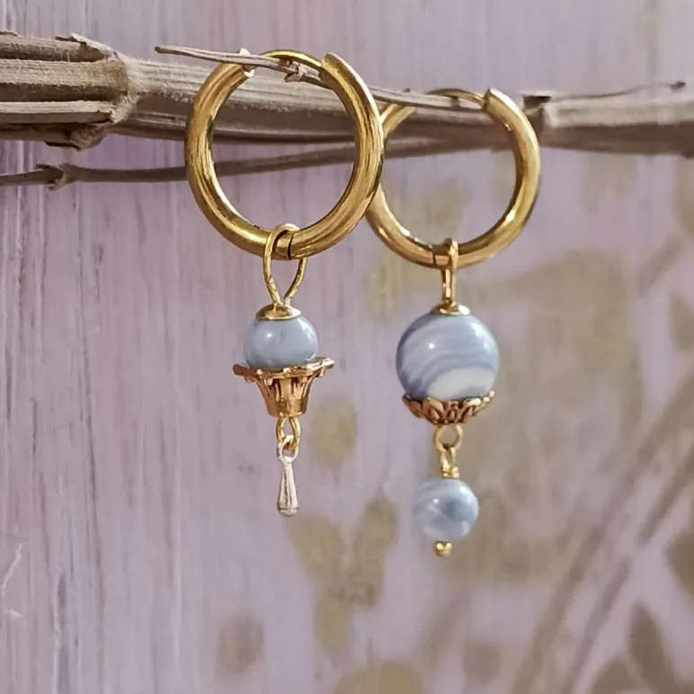 Серьги конго с голубым агатом