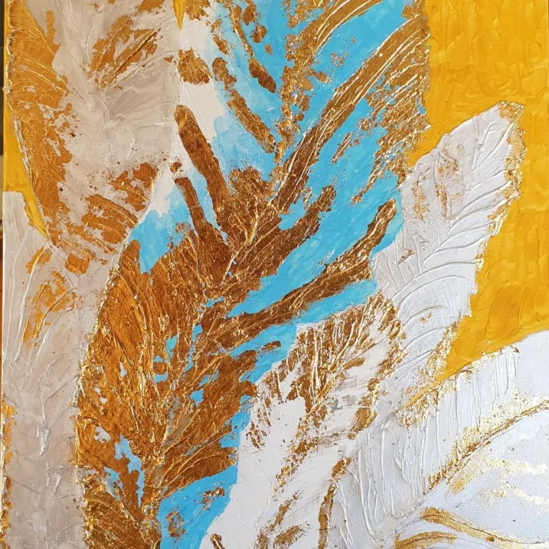 Перья в золотом картина акрилом