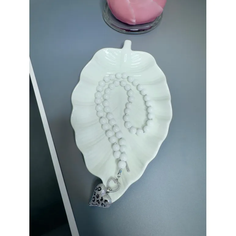 ​Колье из натурального белого агата и гематита