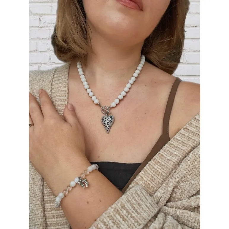 ​Колье из натурального белого агата и гематита