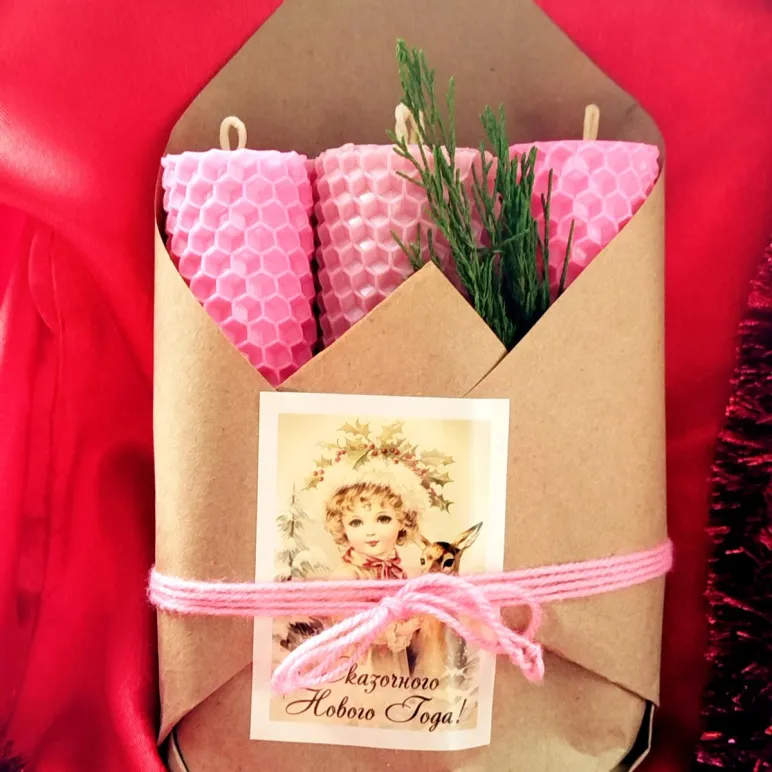 Свечи из вощины Розовое трио