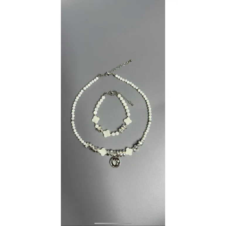 Комплект украшений Чокер из натурального перламутра и гематита, с подвеской с бабочкой и браслет