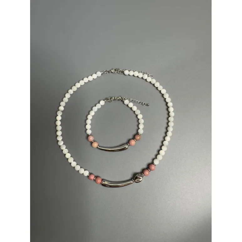 Комплект украшений Чокер из натурального перламутра и родонита и браслет