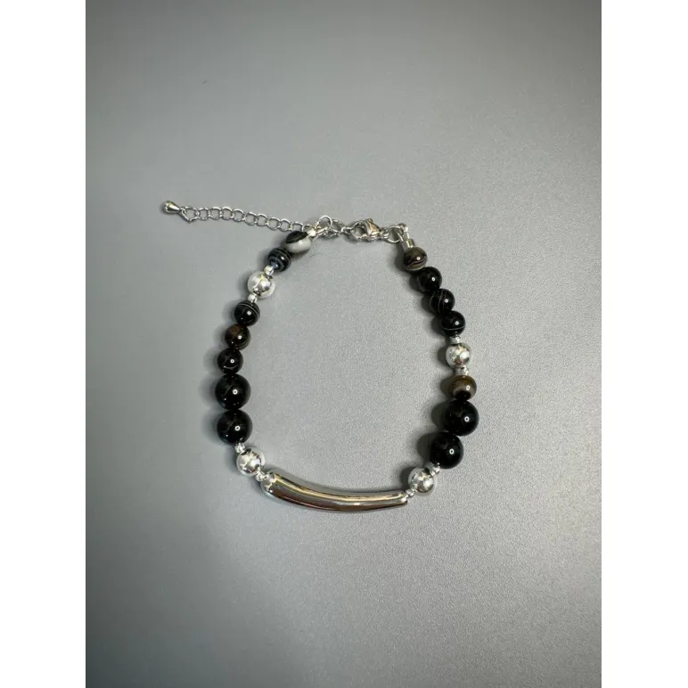 Браслет из натурального агата и гематита