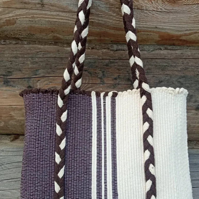 Сумка шопер из хлопковых шнурков. Ручное ткачество.