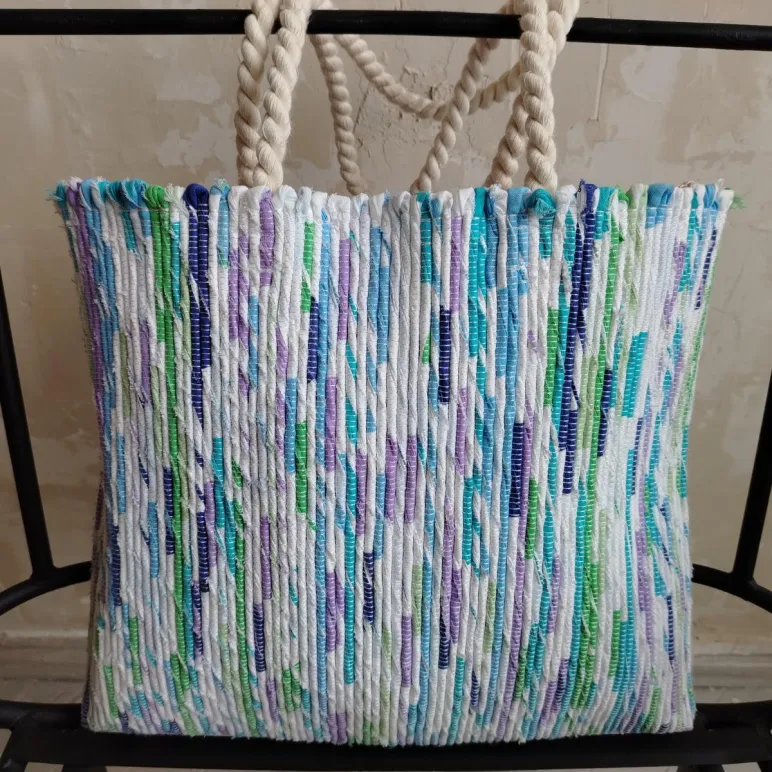 Сумка шопер из хлопка. Ручное ткачество.