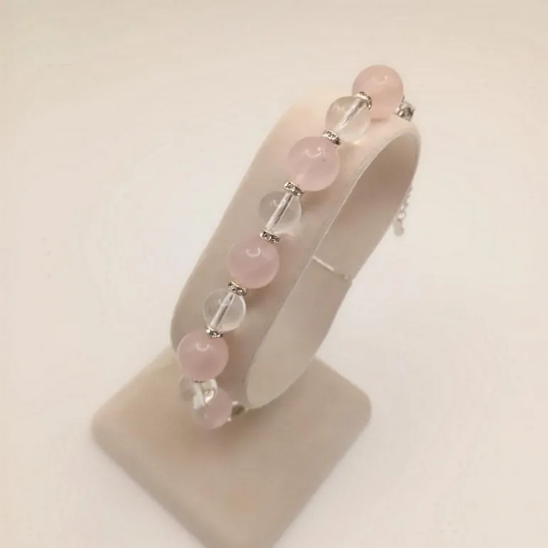 Браслет с розовым кварцем и горным хрусталем