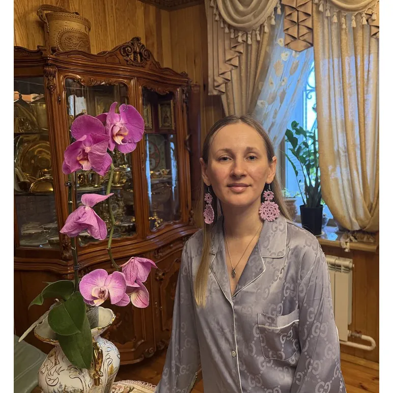 Сережки двух ярусные сиреневые