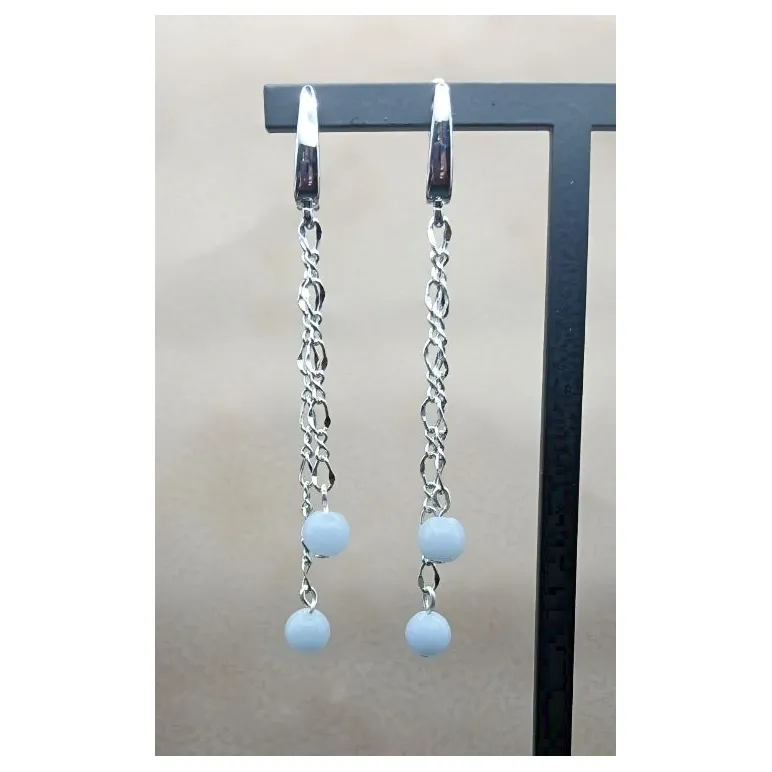 Серьги длинные с ангелитом на цепочке