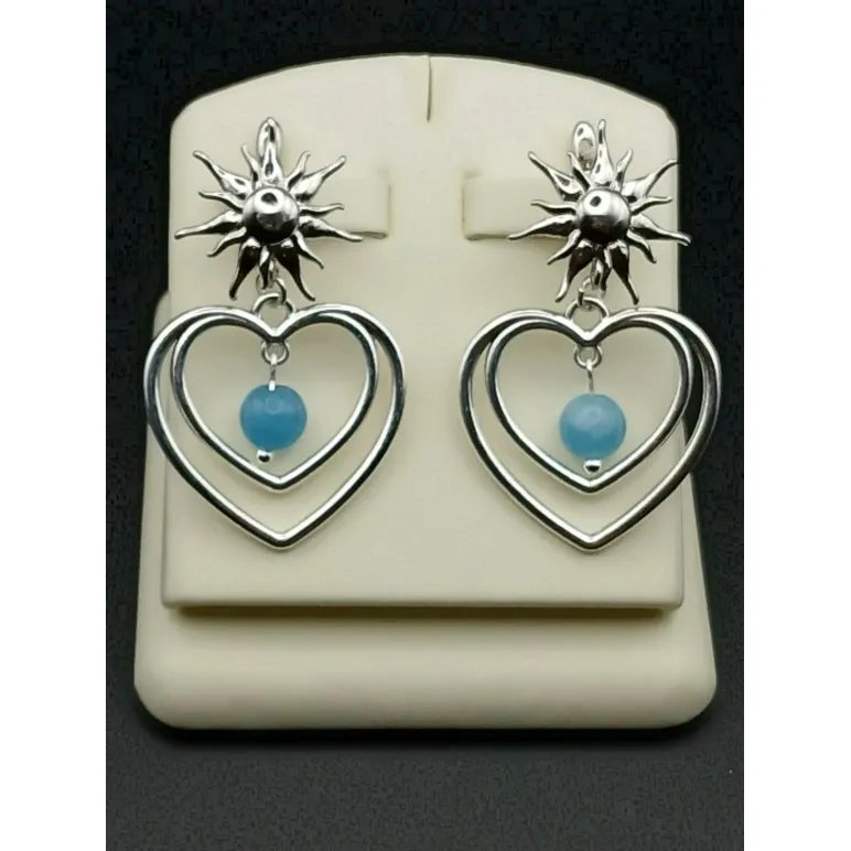 Серьги в форме сердца с аквамарином