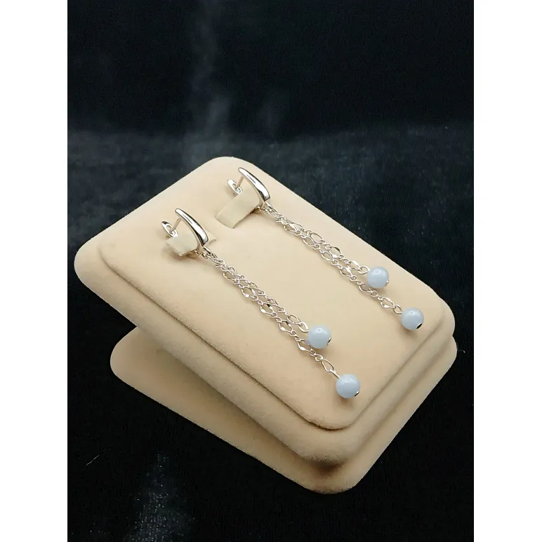 Серьги длинные с ангелитом на цепочке