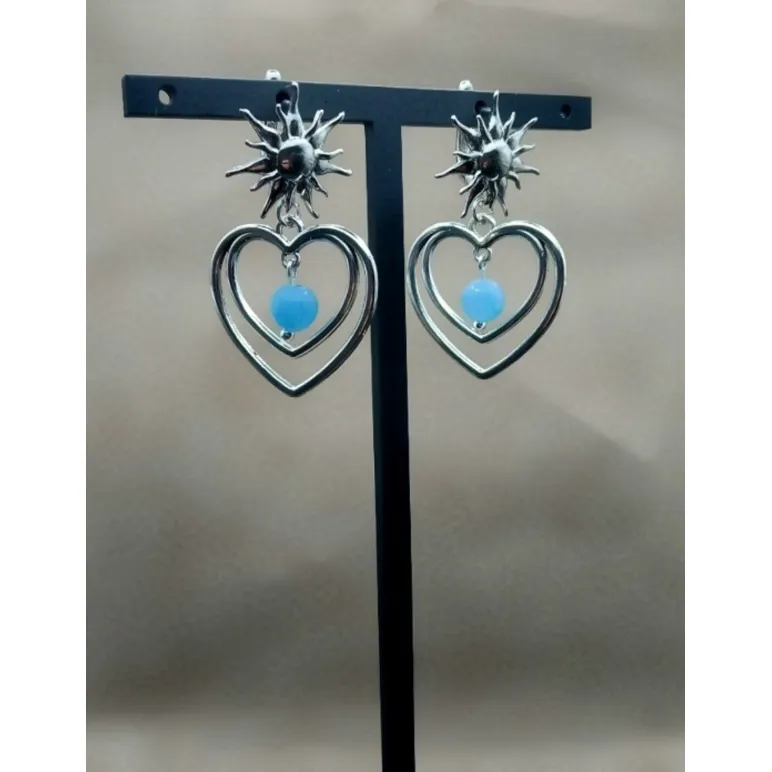 Серьги в форме сердца с аквамарином