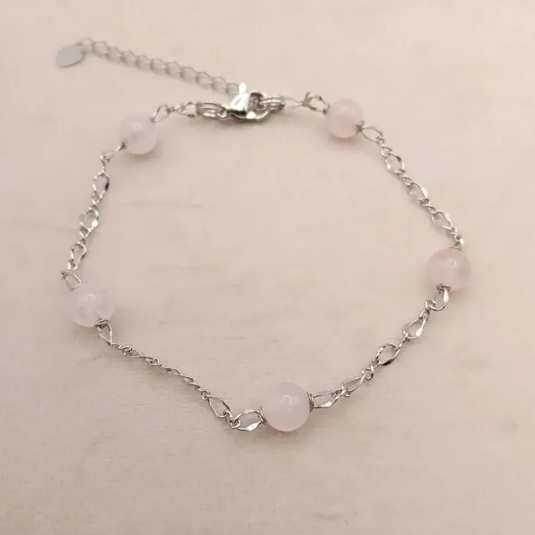 Браслет цепочка с розовым кварцем