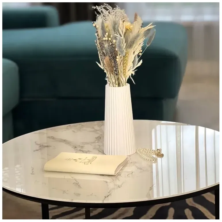 Ваза ДЕКОР67, для сухоцветов, гипсовая, белая 19 см. , ручная работа