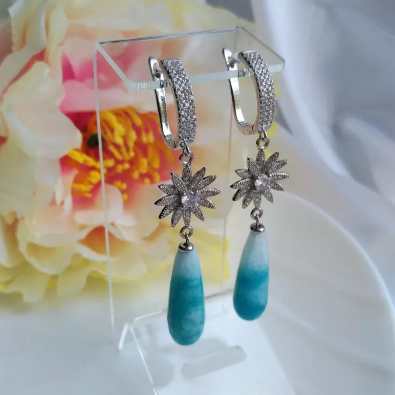 Серьги с голубыми халцедонами