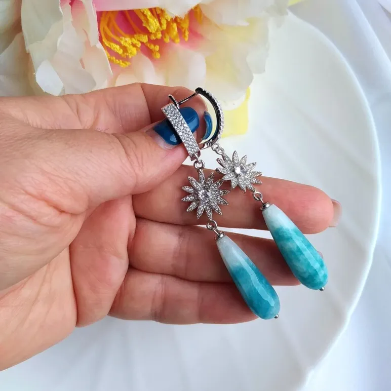 Серьги с голубыми халцедонами