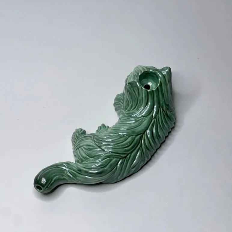 Курительная трубка ручной работы Трехглазый кот Зеленый металлик