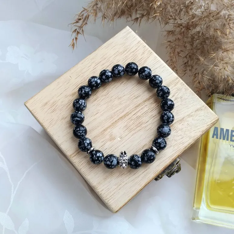 Мужской браслет со снежным обсидианом