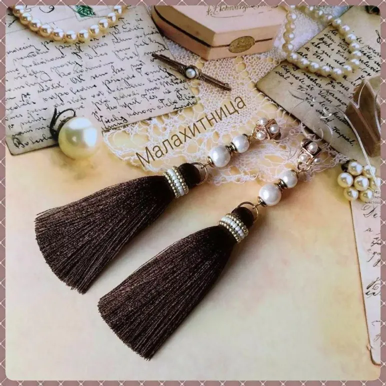 Серьги-кисти "Пломбир и корица"