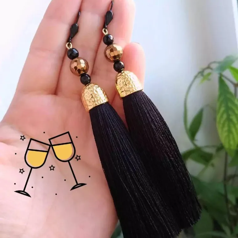 Серьги-кисти «Черный лебедь в золоте».