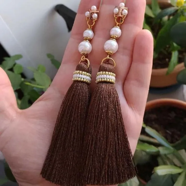 Серьги-кисти "Пломбир и корица"