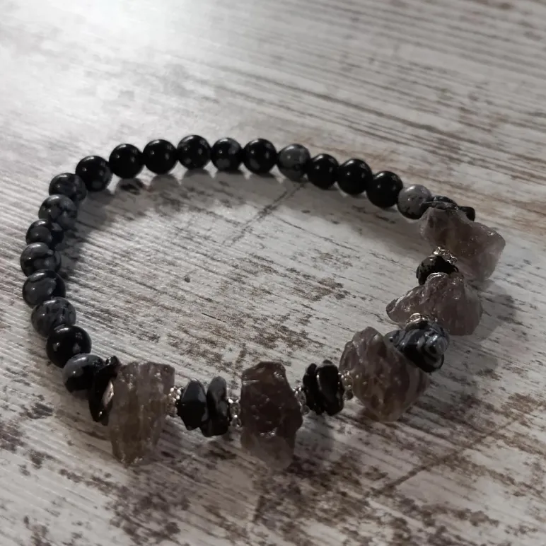 Браслет из обсидиана с раухтопазом