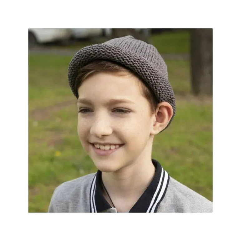 Графит/серая шапка-бини ручной вязки осень/весна
