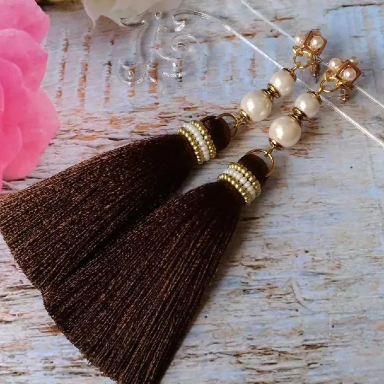 Серьги-кисти "Пломбир и корица"