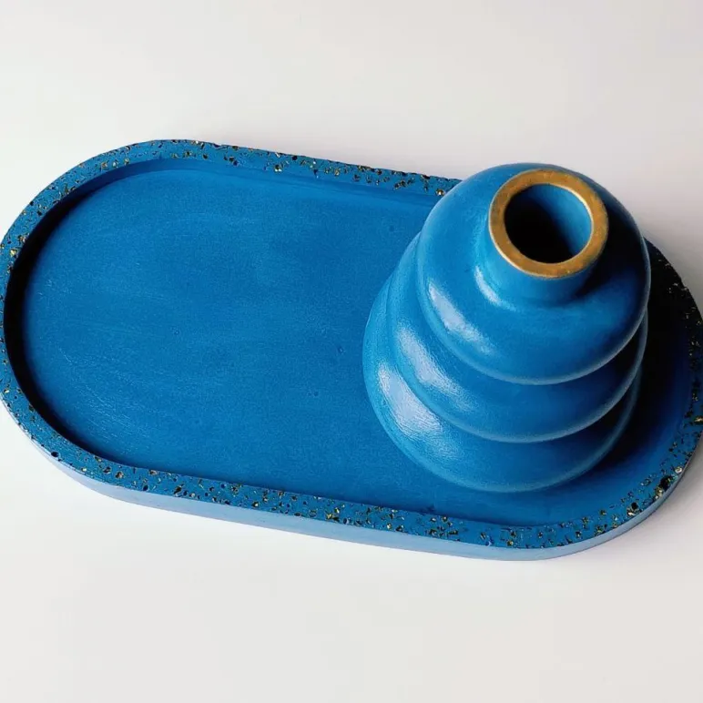 Поднос и ваза для сухоцветов из гипса