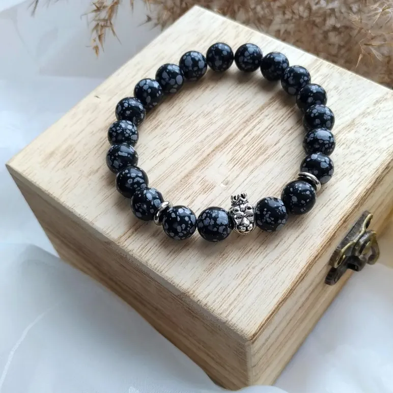 Мужской браслет со снежным обсидианом