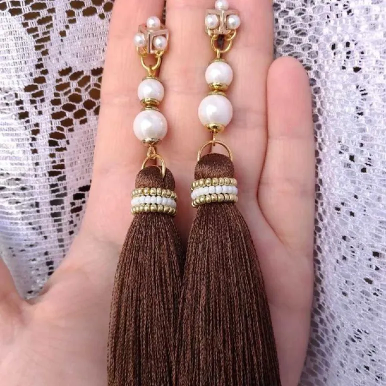 Серьги-кисти "Пломбир и корица"