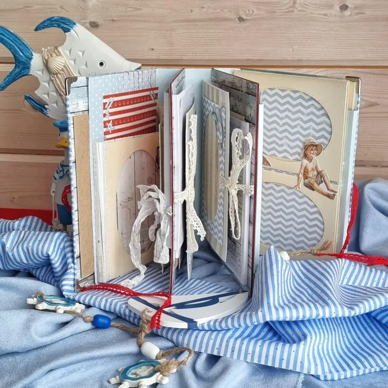 Фотоальбом ручной работы в морском стиле, упакован и с открыткой