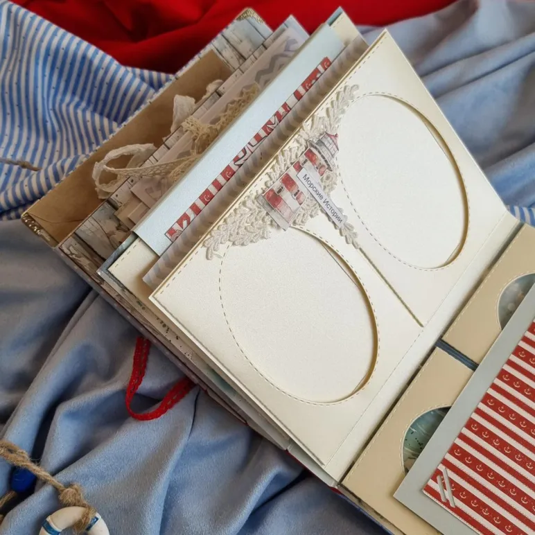 Фотоальбом ручной работы в морском стиле, упакован и с открыткой