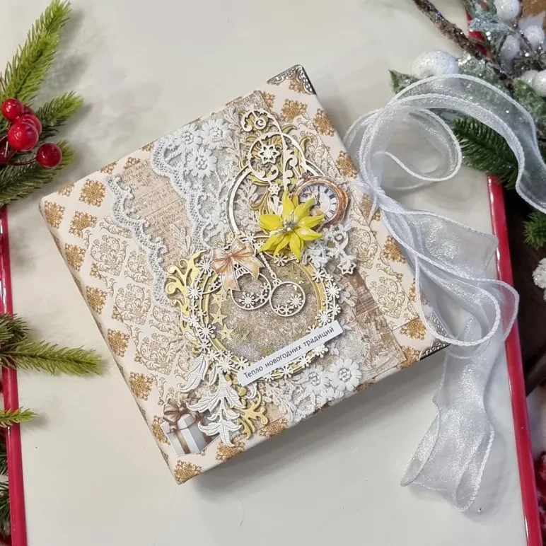 Фотоальбом ручной работы на 30 фотографий в подарочной упаковке с открыткой