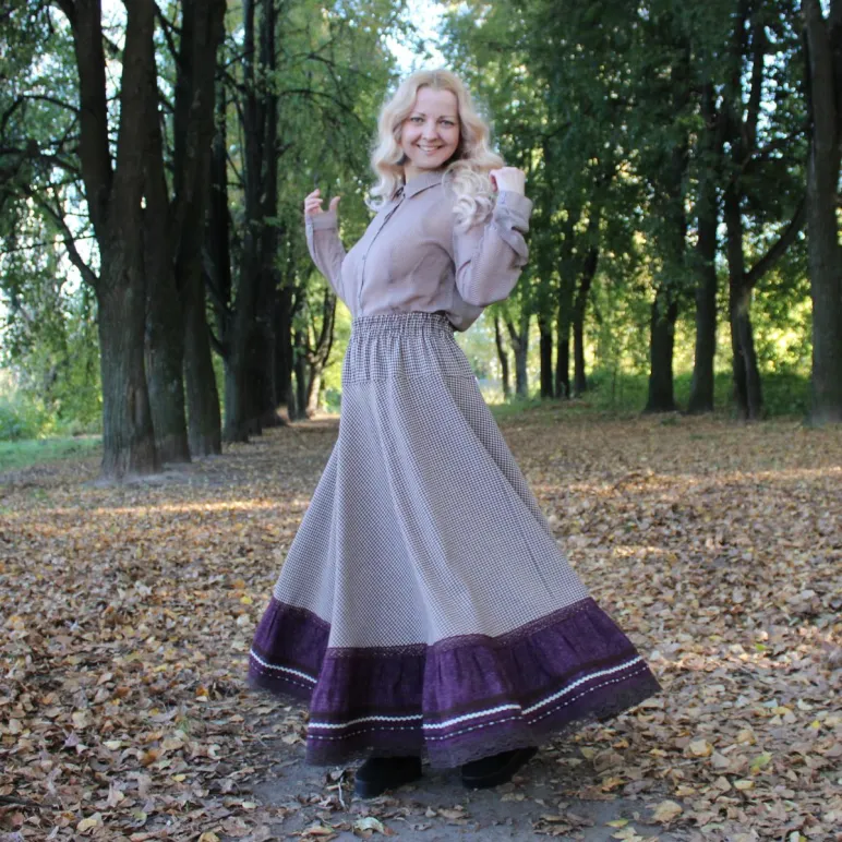 Юбка длинная на осень-весну. Юбка в клетку