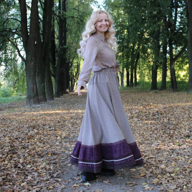 Юбка длинная на осень-весну. Юбка в клетку