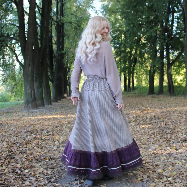 Юбка длинная на осень-весну. Юбка в клетку