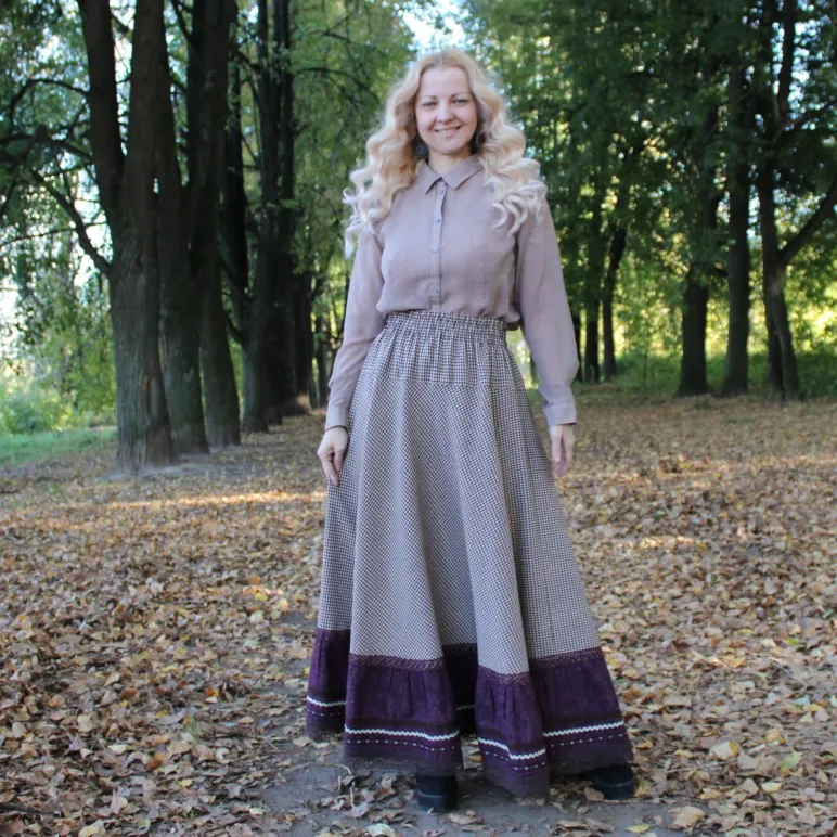 Юбка длинная на осень-весну. Юбка в клетку