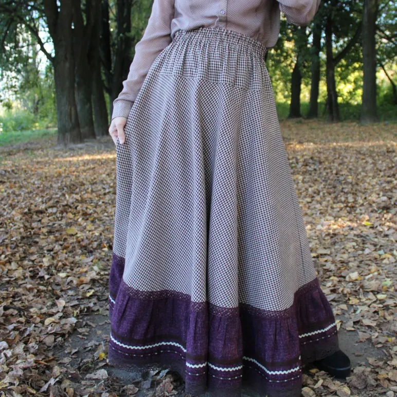 Юбка длинная на осень-весну. Юбка в клетку
